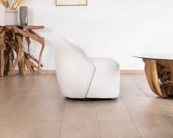 Outlet Chauffeuse pivotante 360° design épuré en tissu blanc 