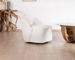 Outlet Chauffeuse pivotante 360° design épuré en tissu blanc 