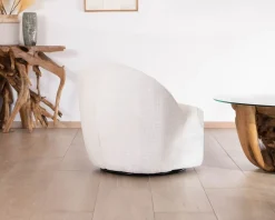 Outlet Chauffeuse pivotante 360° design épuré en tissu blanc 