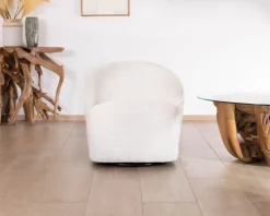 Outlet Chauffeuse pivotante 360° design épuré en tissu blanc 