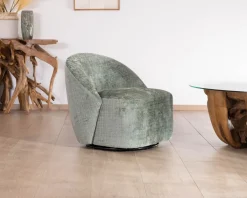 Clearance Chauffeuse pivotante en tissu bouclette soyeux vert sauge "Marylin" Fauteuil