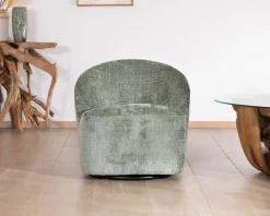 Clearance Chauffeuse pivotante en tissu bouclette soyeux vert sauge