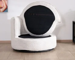 Best Chauffeuse ronde pivotante 360° "CosyPop" en tissu bouclette blanc chiné Fauteuil