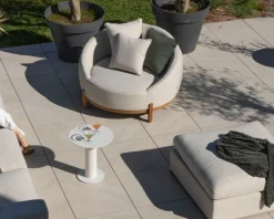 Online Chauffeuse ronde XL en tissu spécial extérieur blanc chiné