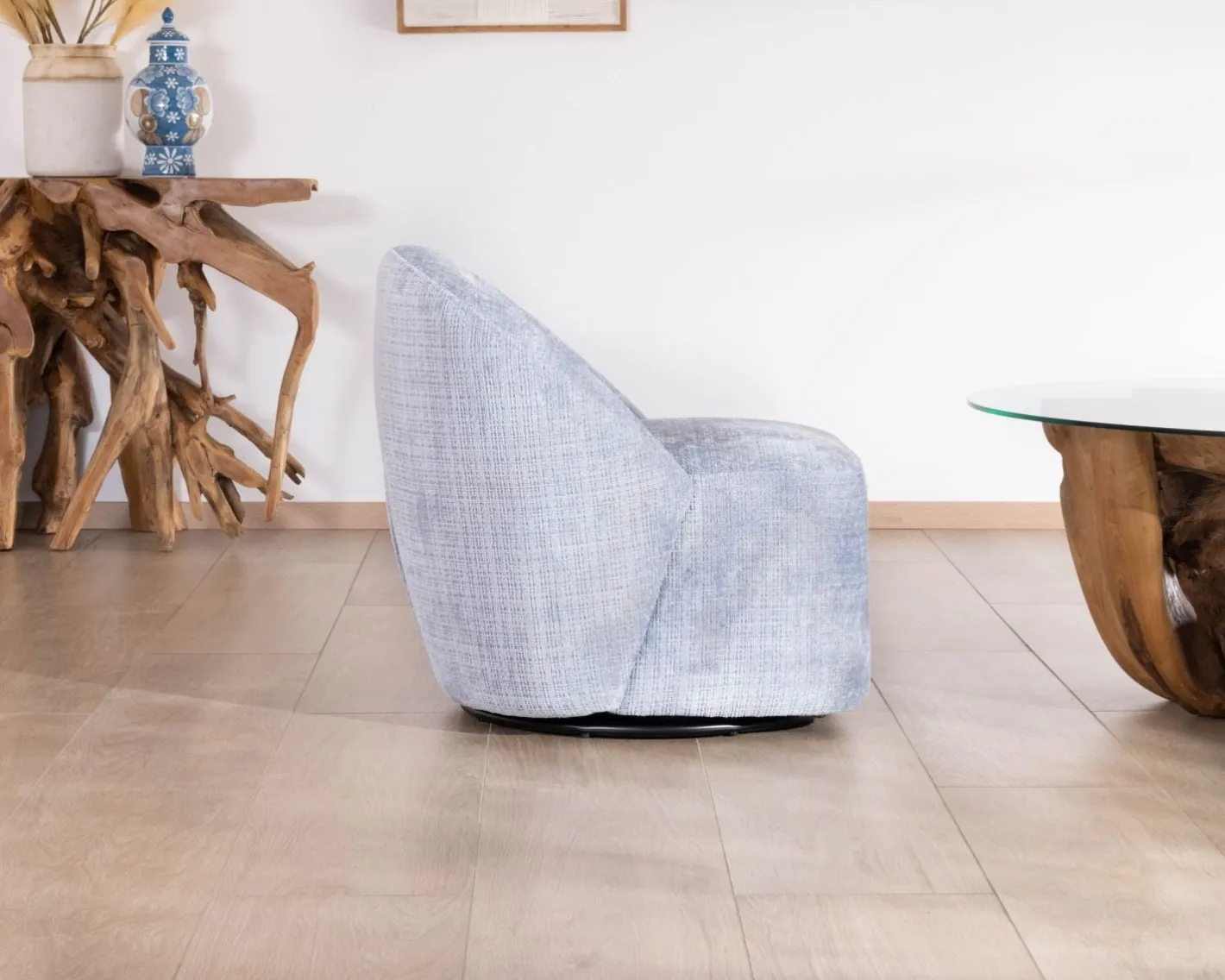 Hot Chauffeuse tournante design épuré en tissu bleu glacier "Marylin" Fauteuil