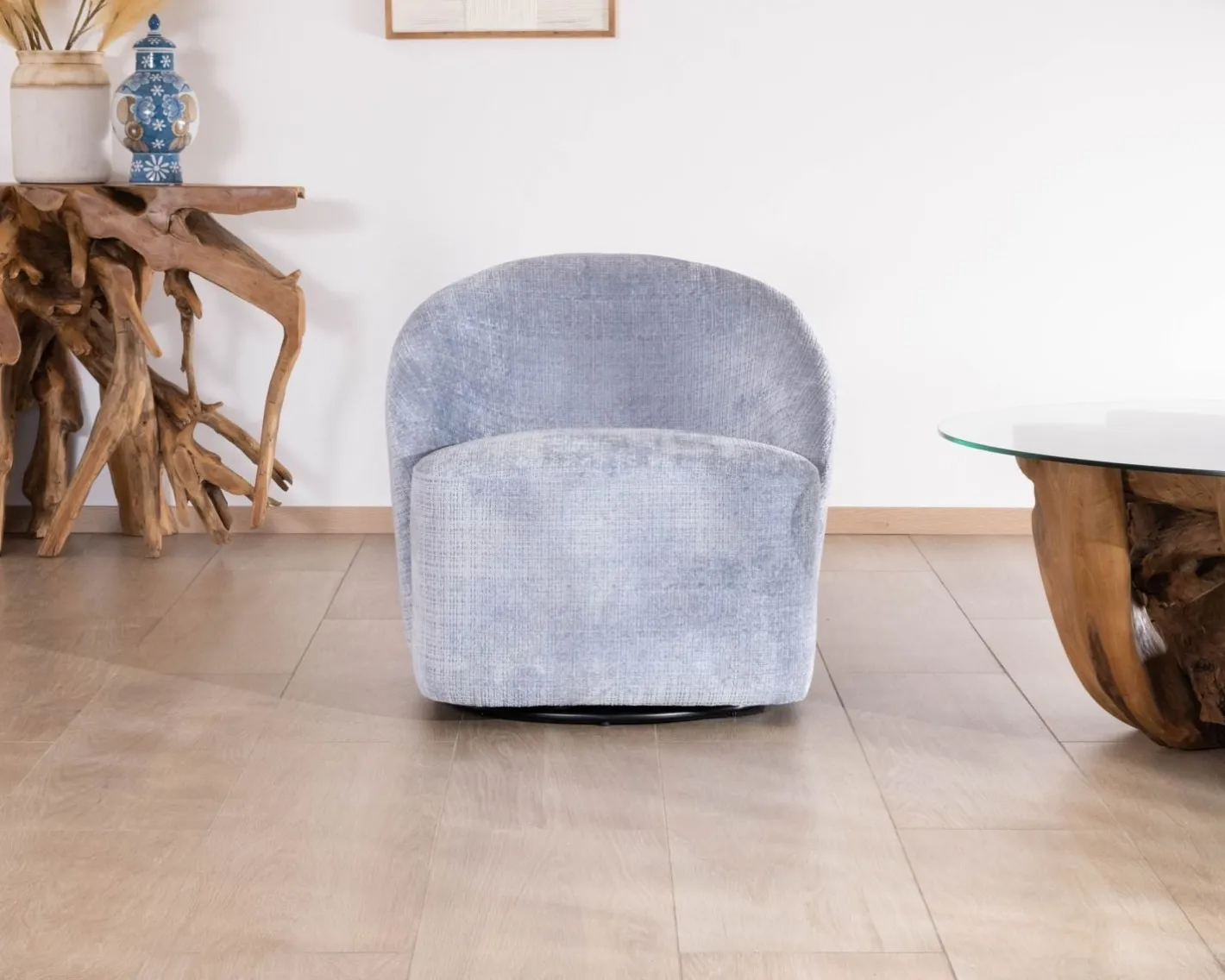 Hot Chauffeuse tournante design épuré en tissu bleu glacier "Marylin" Fauteuil