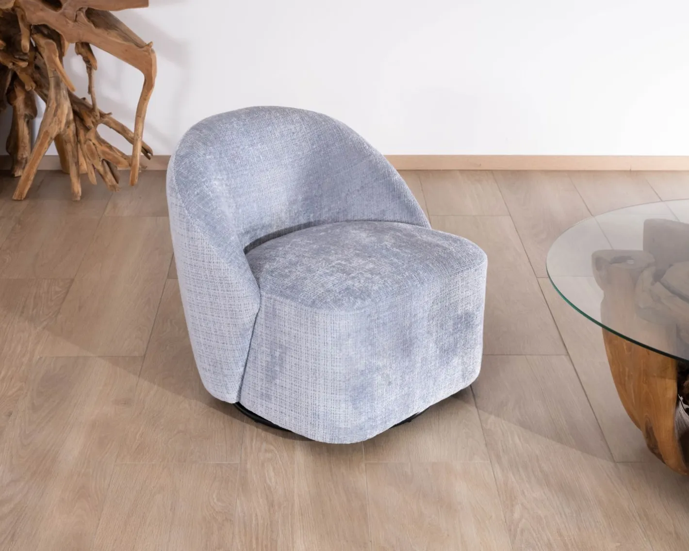 Hot Chauffeuse tournante design épuré en tissu bleu glacier "Marylin" Fauteuil