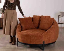 Clearance Chauffeuse XL 120 cm ultra confort avec coussins coordonnés "Sweet Culture" en tissu bouclette terracotta Fauteuil