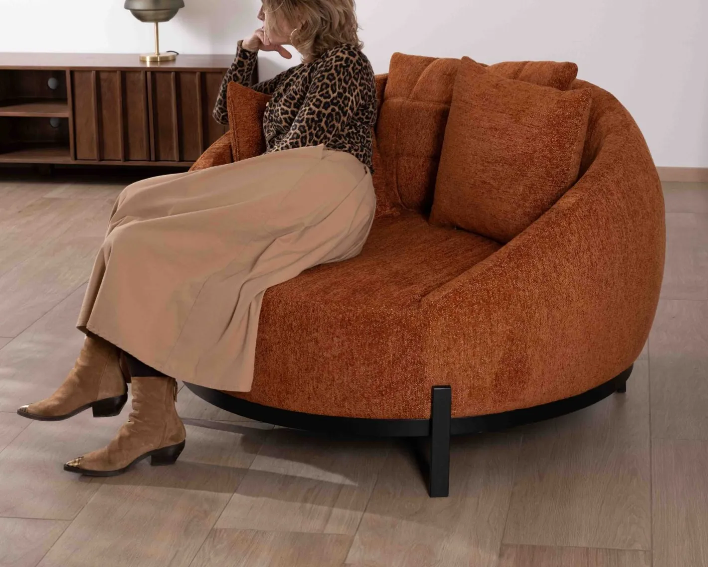 Clearance Chauffeuse XL 120 cm ultra confort avec coussins coordonnés "Sweet Culture" en tissu bouclette terracotta Fauteuil