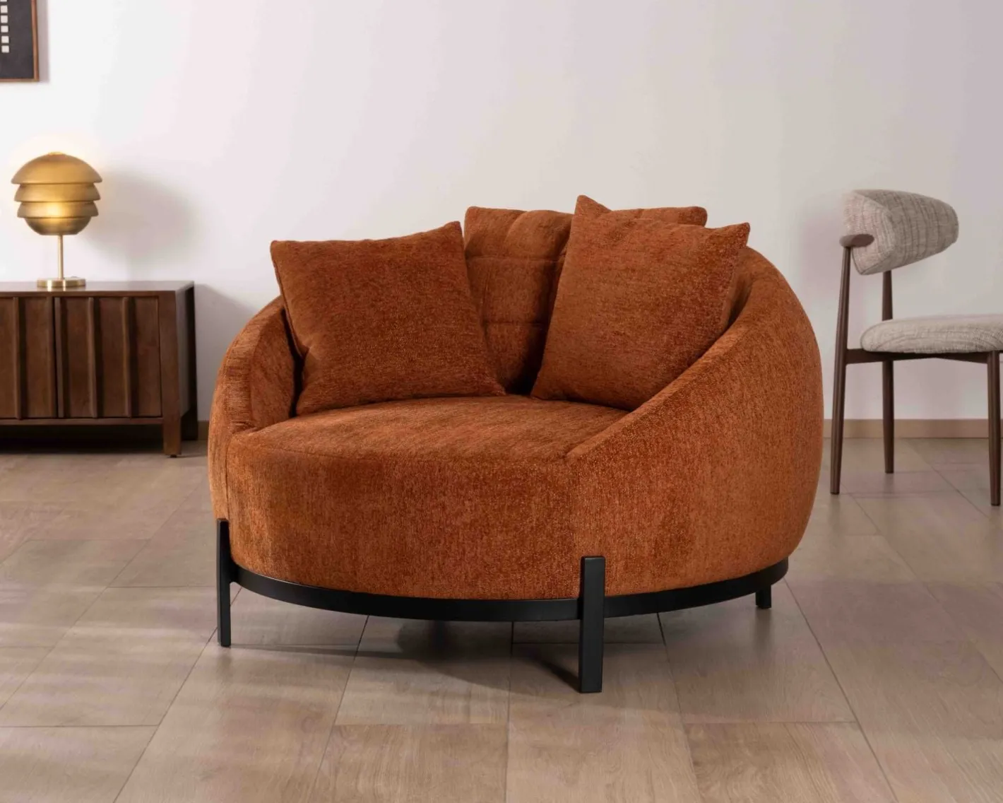 Clearance Chauffeuse XL 120 cm ultra confort avec coussins coordonnés "Sweet Culture" en tissu bouclette terracotta Fauteuil