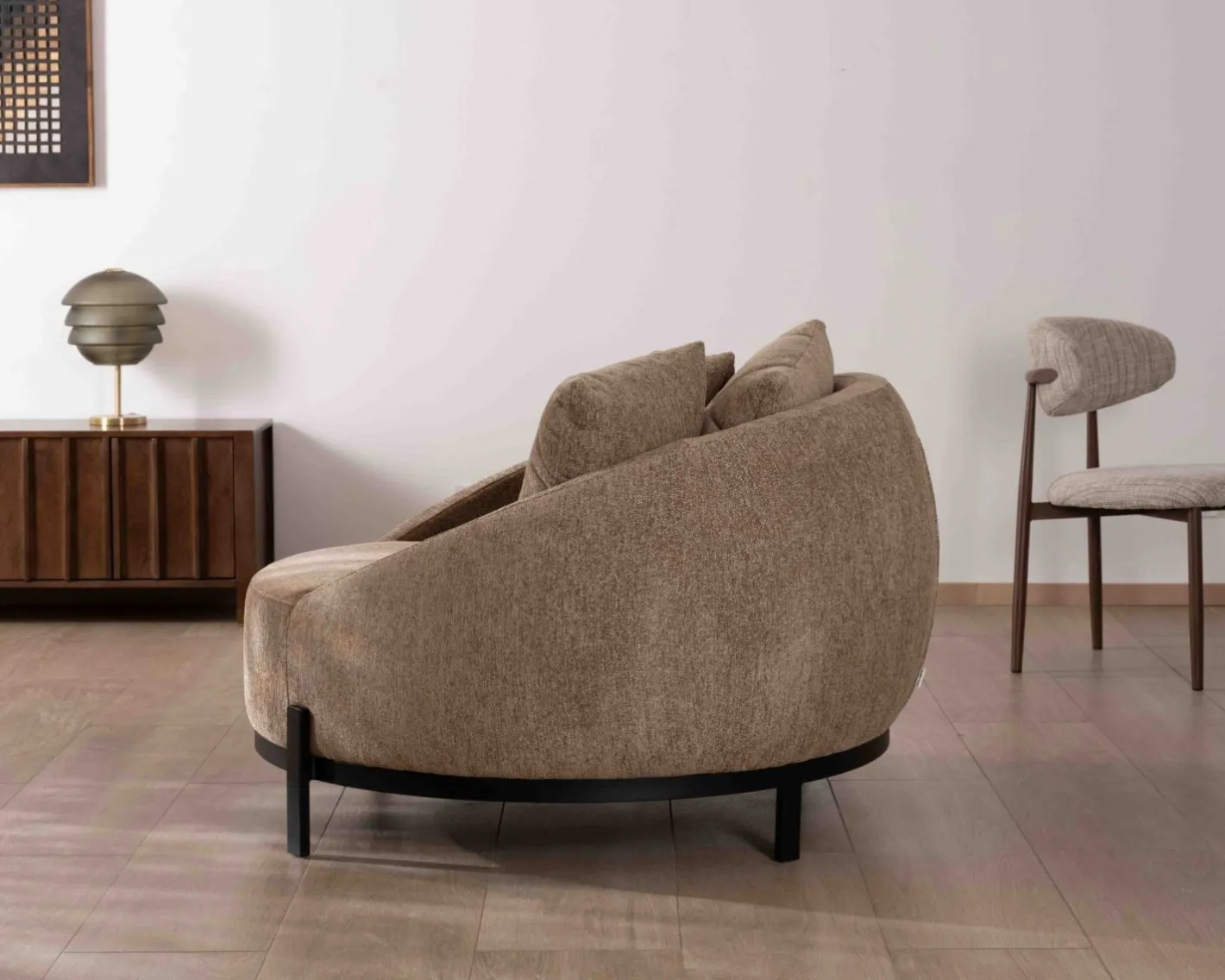 Clearance Chauffeuse XL en tissu bouclette taupe "Sweet Culture" 120 cm ultra confort Fauteuil