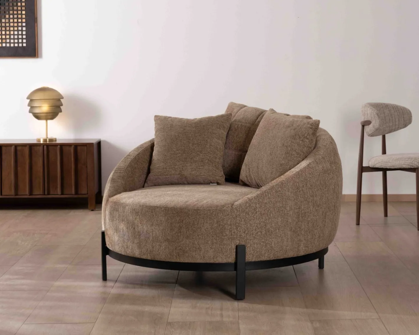 Clearance Chauffeuse XL en tissu bouclette taupe "Sweet Culture" 120 cm ultra confort Fauteuil