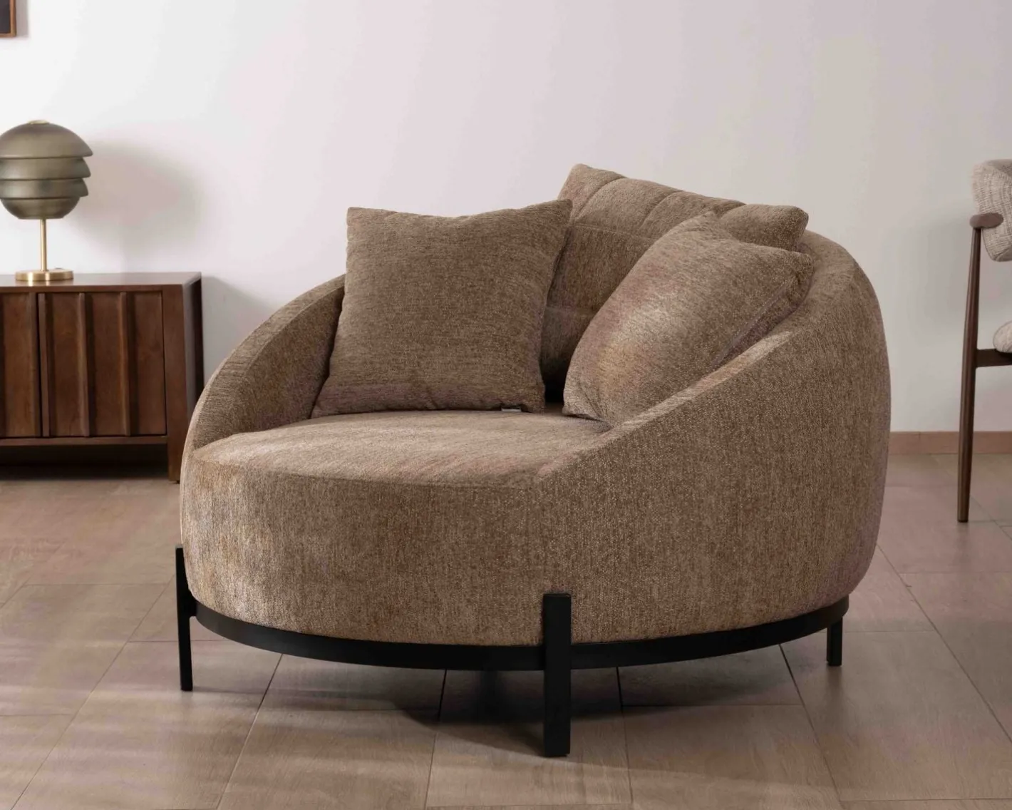 Clearance Chauffeuse XL en tissu bouclette taupe "Sweet Culture" 120 cm ultra confort Fauteuil