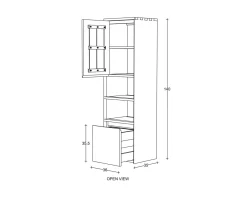 Colonne de rangement en teck avec porte, niches et tiroir
