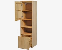 Colonne de rangement en teck avec porte, niches et tiroir
