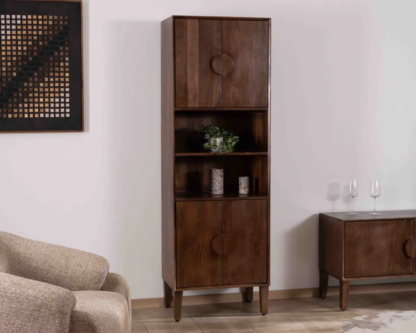 New Colonne de rangement rétro en manguier massif foncé 60 cm "Kaldo" Esprit mid-century Rangement|Buffet Et Bahut