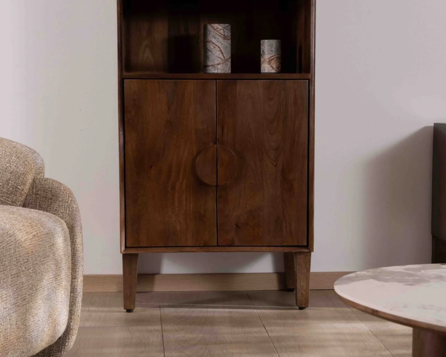 New Colonne de rangement rétro en manguier massif foncé 60 cm "Kaldo" Esprit mid-century Rangement|Buffet Et Bahut