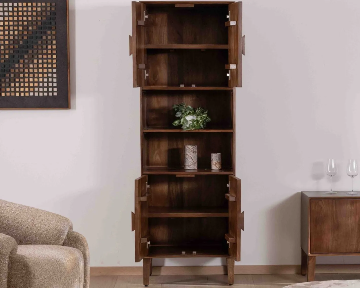 New Colonne de rangement rétro en manguier massif foncé 60 cm "Kaldo" Esprit mid-century Rangement|Buffet Et Bahut