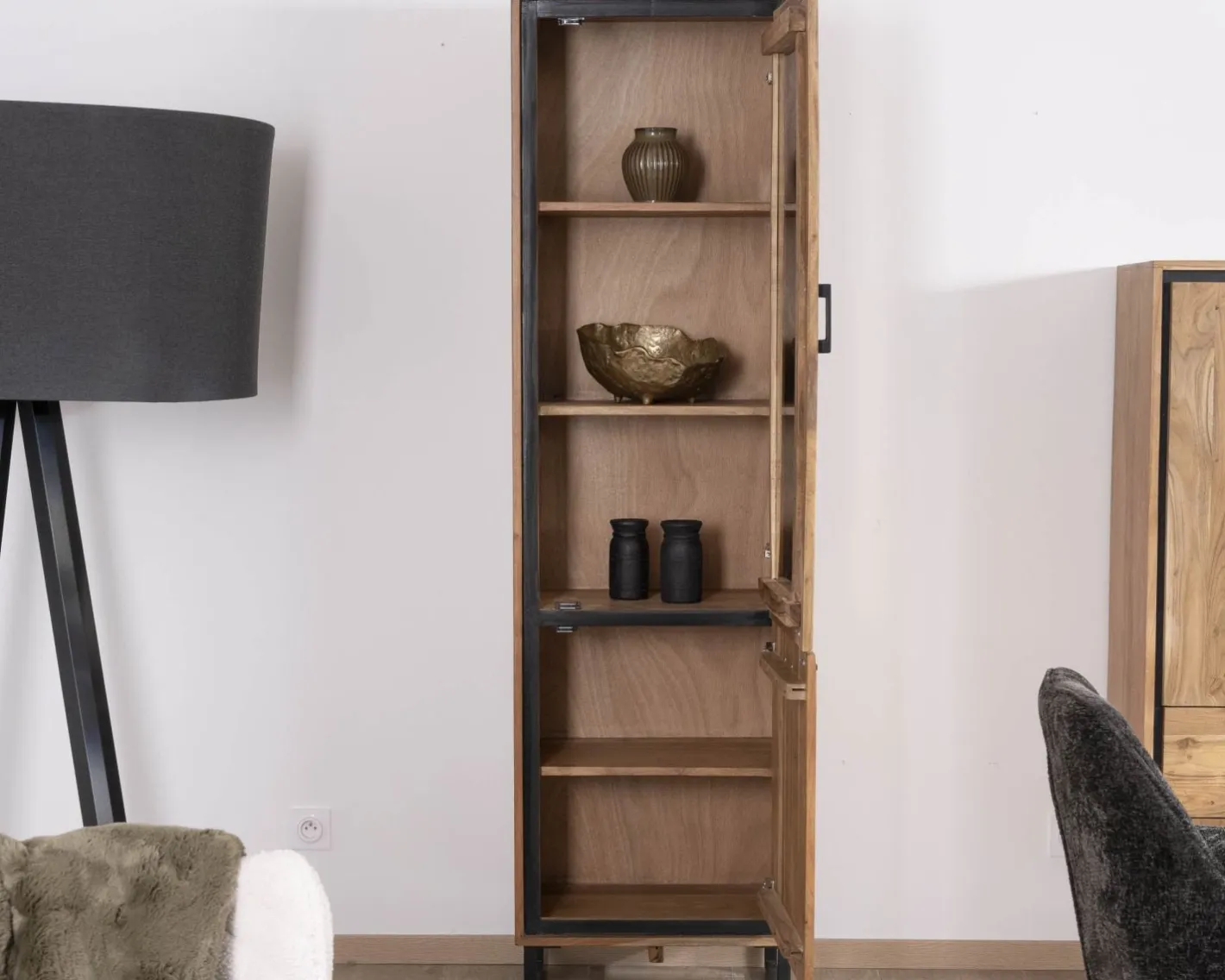 Outlet Colonne vitrée style industriel en acacia "Baltik" verre teinté marron Vitrine Et Argentier|Rangement