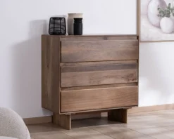 Online Commode esprit Japandi en manguier massif "Geta" 3 tiroirs large ouverture Commode