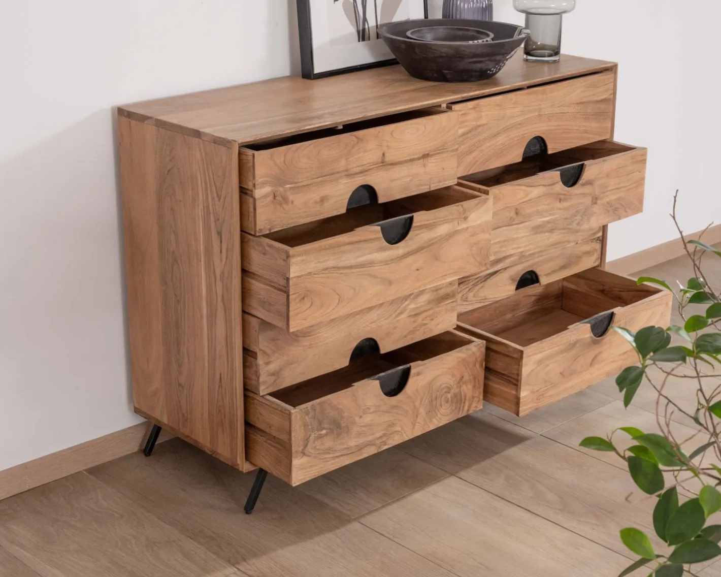 Commode rétro 8 tiroirs en acacia naturel "Spot" Commode