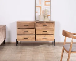 Sale Commode 6 tiroirs "Conoa" acacia et pieds métal noir Commode