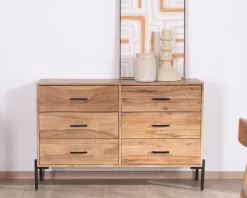 Sale Commode 6 tiroirs "Conoa" acacia et pieds métal noir Commode