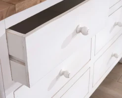 Outlet Commode 6 tiroirs en acacia "Equinoxe" blanche et plateau naturel Commode