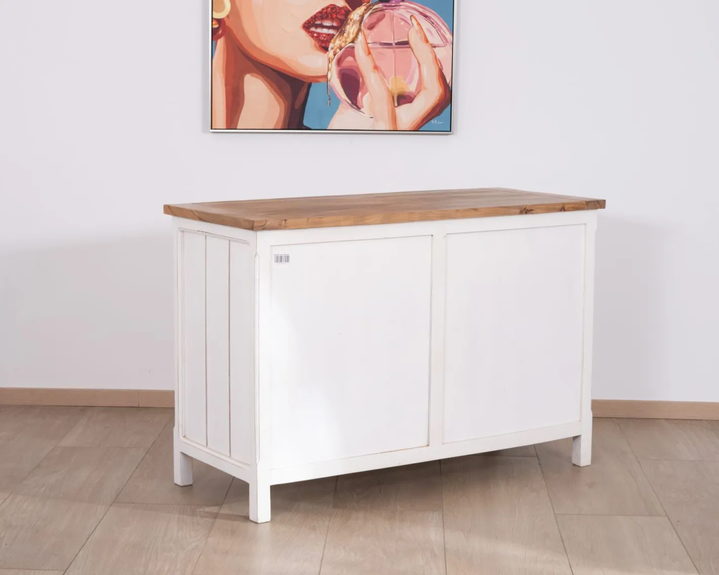 Outlet Commode 6 tiroirs en acacia "Equinoxe" blanche et plateau naturel Commode