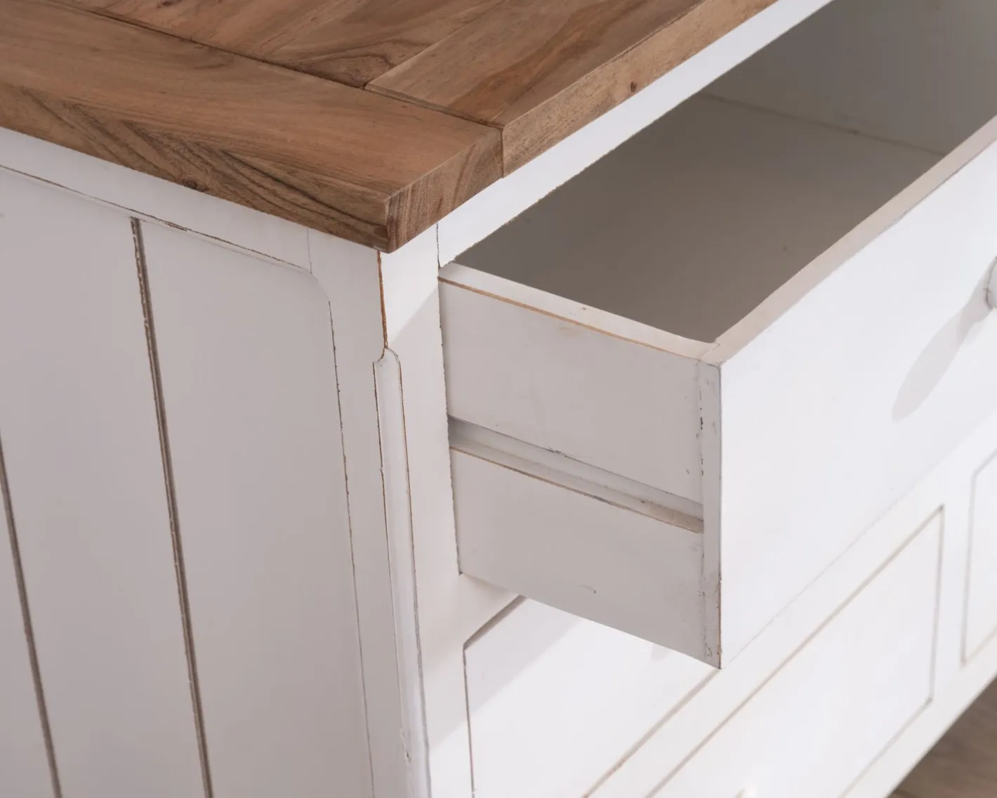Outlet Commode 6 tiroirs en acacia "Equinoxe" blanche et plateau naturel Commode