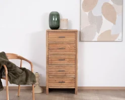 Online Commode verticale 5 tiroirs "Conoa" en acacia avec façades cannelées Commode