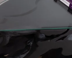 Discount Console 150 cm en racine de teck teintée noir avec plateau verre