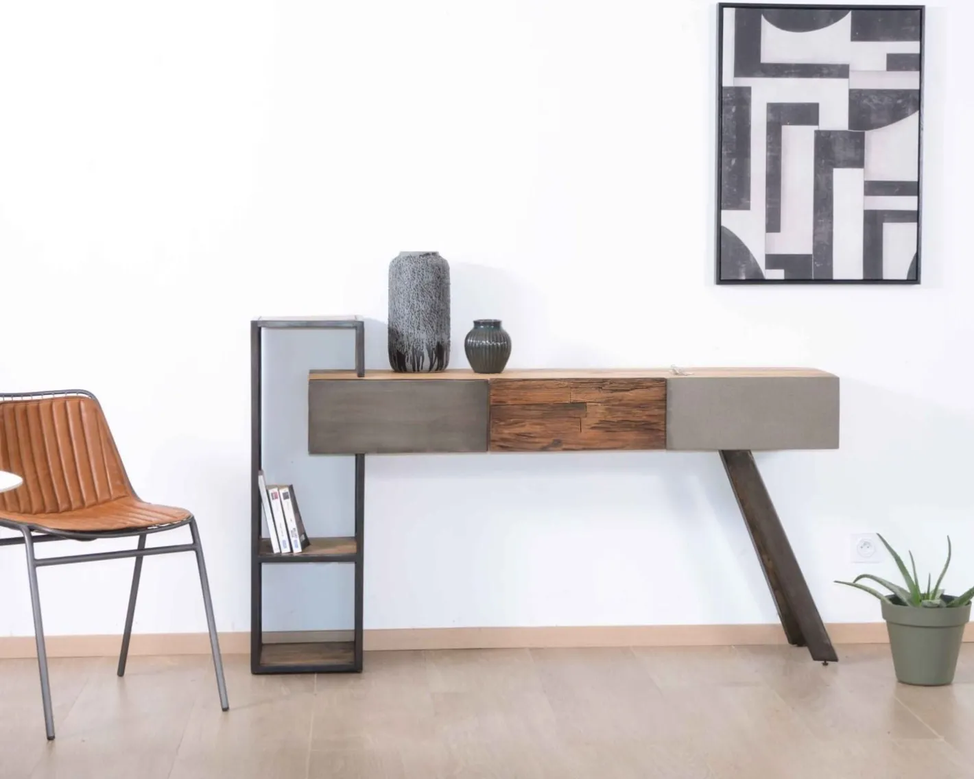 Online Console moderne design avec rangements bois métal et ciment "Mezzo" Console|Console
