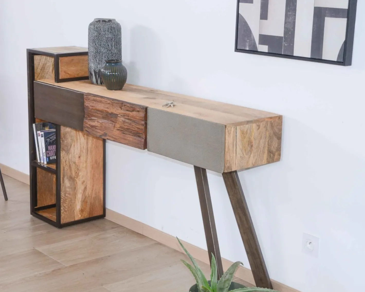 Online Console moderne design avec rangements bois métal et ciment "Mezzo" Console|Console
