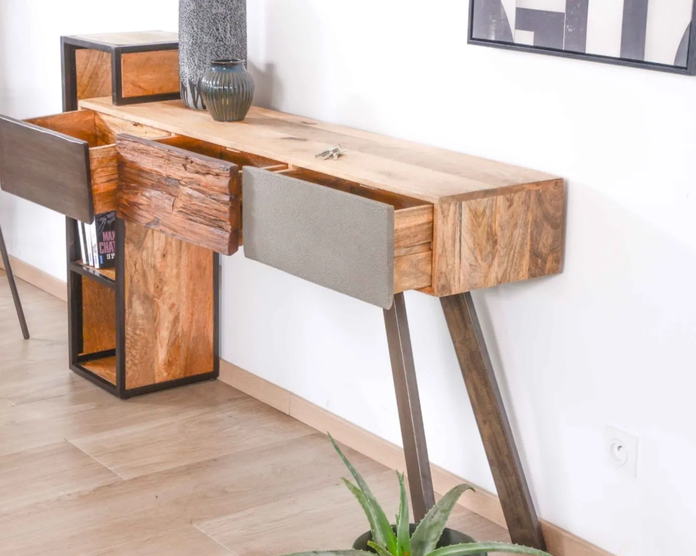 Online Console moderne design avec rangements bois métal et ciment "Mezzo" Console|Console