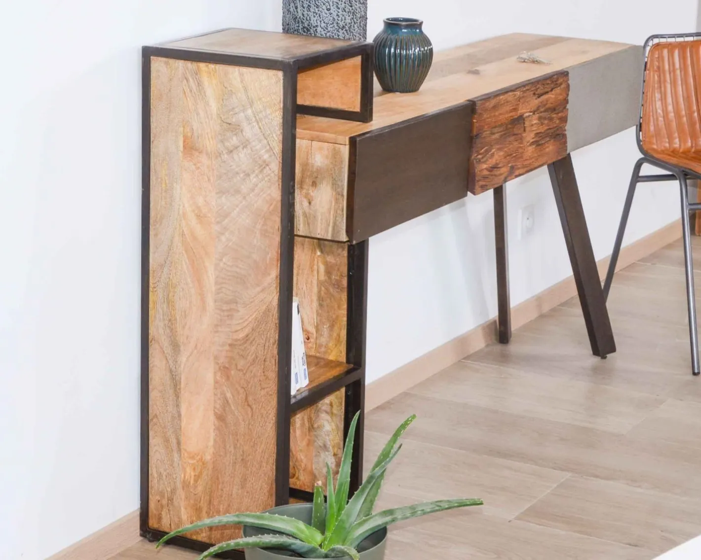 Online Console moderne design avec rangements bois métal et ciment "Mezzo" Console|Console