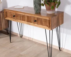 Console vintage en acacia et pieds métal "Wendy" avec façades gaufrées Console|Console