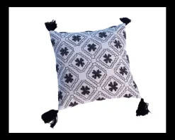 Outlet Coussin décoratif en coton blanc avec motif brodés et pompons 