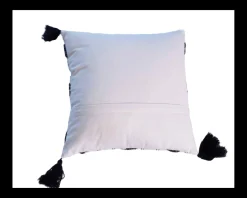 Outlet Coussin décoratif en coton blanc avec motif brodés et pompons 