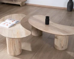 Hot Duo de tables basses design épuré en manguier "Jappy" forme haricot Table D'Appoint