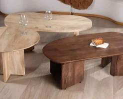 Discount Duo de tables basses en manguier naturel et marron finition sablée "Pise" Table Basse Rectangulaire|Table Basse Ovale Ou Ronde