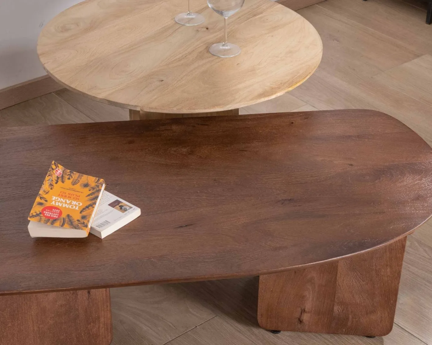 Discount Duo de tables basses en manguier naturel et marron finition sablée "Pise" Table Basse Rectangulaire|Table Basse Ovale Ou Ronde