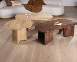 Discount Duo de tables basses en manguier naturel et marron finition sablée