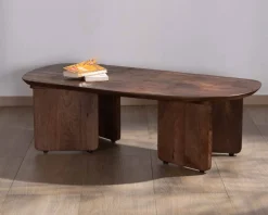 Discount Duo de tables basses en manguier naturel et marron finition sablée