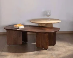 Discount Duo de tables basses en manguier naturel et marron finition sablée