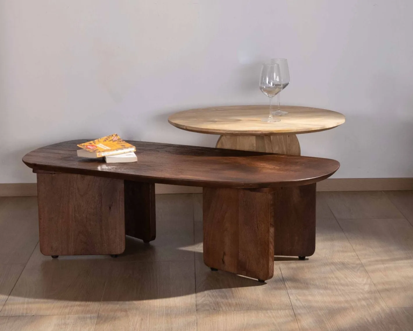 Discount Duo de tables basses en manguier naturel et marron finition sablée "Pise" Table Basse Rectangulaire|Table Basse Ovale Ou Ronde