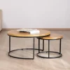 Clearance Duo de tables basses gigognes "Calypso" en métal et plateaux en bois Table D'Appoint|Table Basse Ovale Ou Ronde