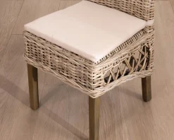 New Elégante chaise de repas en rotin tressé avec galette d'assise en tissu "Noho" Chaise