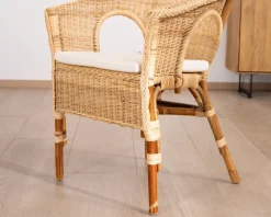 Clearance Elégant petit fauteuil en rotin tressé avec assise tissu "Noho" Fauteuil|Chaise
