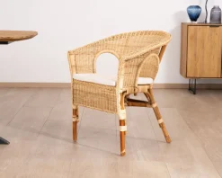 Clearance Elégant petit fauteuil en rotin tressé avec assise tissu